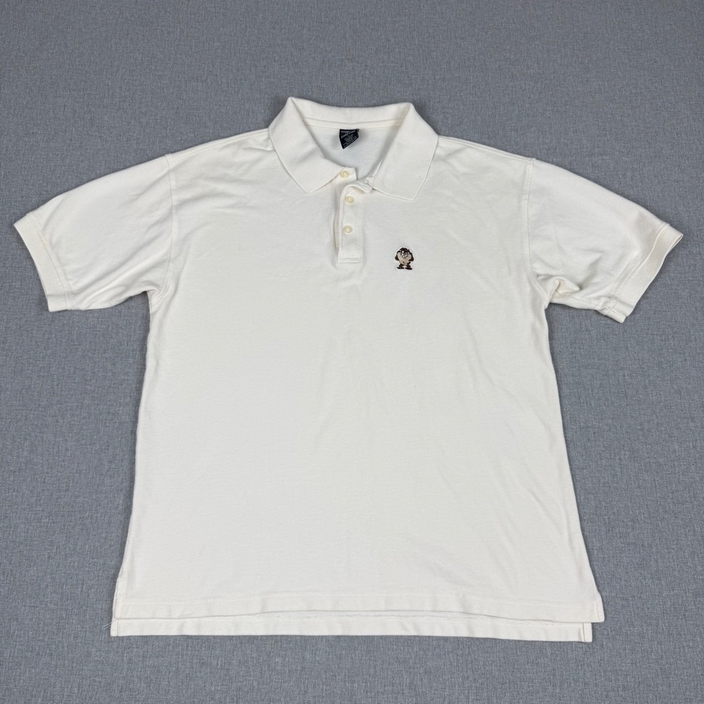 Vintage Warner Bros Studio Store Taz Polo Shirt Ivory Men Large 90s Looney Tunes